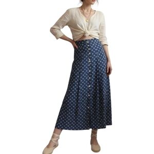 Alphorn Vintage German Blue Floral Button Down Maxi Skirt NWT Cottagecore 42